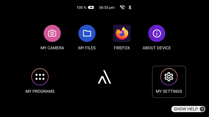 The Ari Home screen with pinned apps, My Programs and My Settings