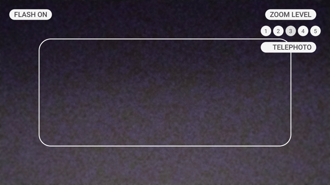 The barcode reader with its scanning frame, zoom level, telephoto and flash controls