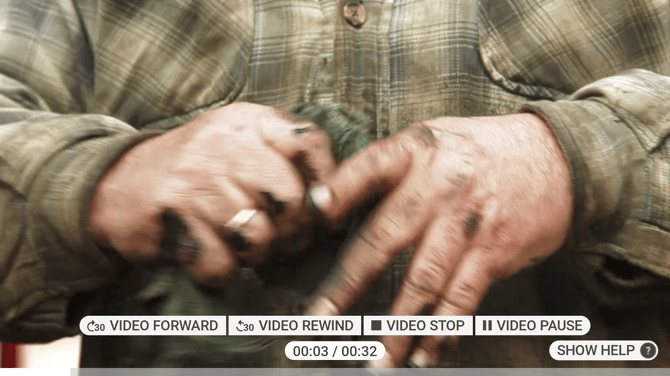 A video playing, with the playback commands along the bottom of the screen