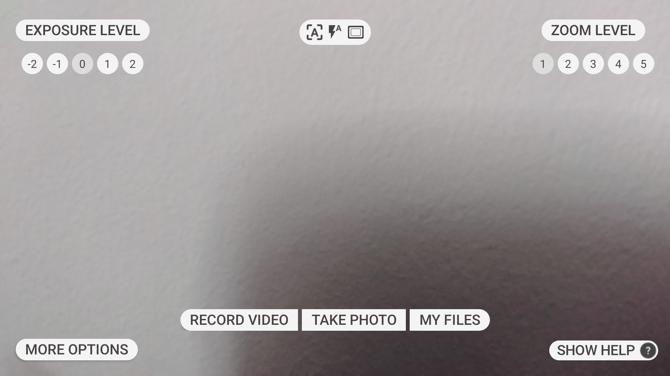 The My Camera screen with the exposure, zoom, capture and options controls around a live view