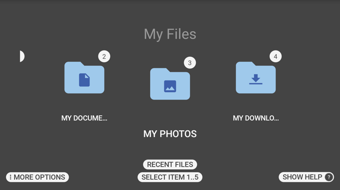 The top level of My Files, showing the My Documents, My Photos and My Downloads folders