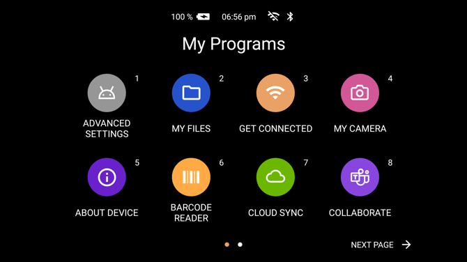 The My Programs list showing eight numbered apps and the page indicator