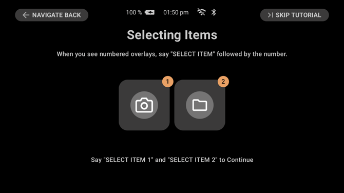 The Selecting Items step, showing two tiles with numbered overlays