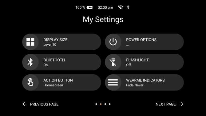 The second page of My Settings, with the Power Options tile