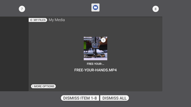 The recent applications view with numbered app cards and the Dismiss commands