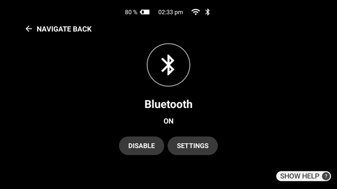 The Bluetooth screen in My Settings, showing the current state and the available options