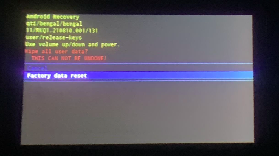Factory data reset highlighted