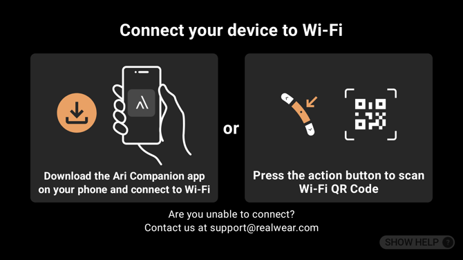 The Get Connected screen, offering to scan a Wi-Fi QR code