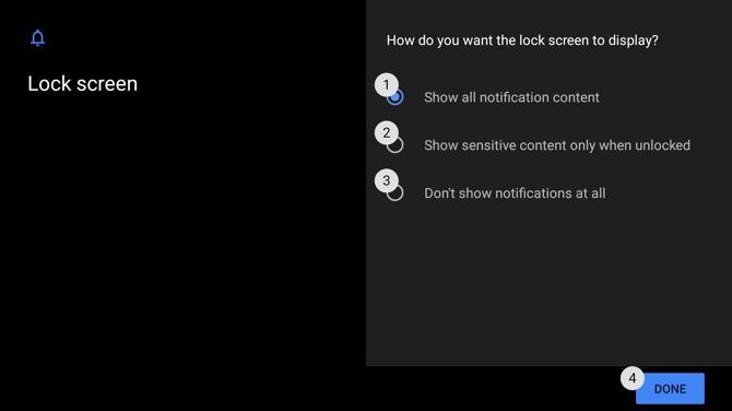The lock screen display options