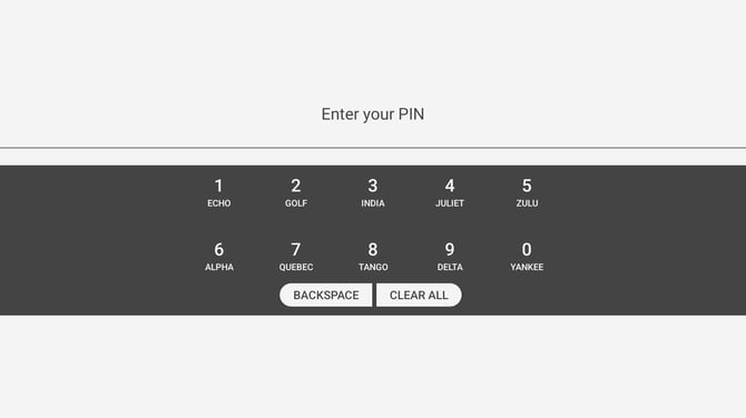 The Enter your PIN screen, with a word shown beneath each digit