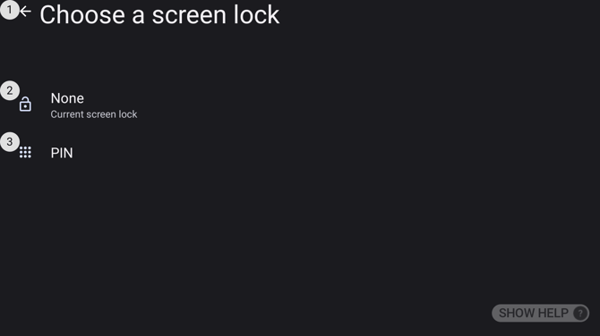 The Choose a screen lock screen, offering None and PIN
